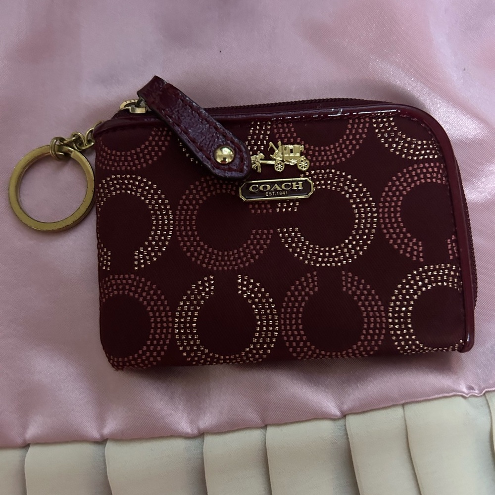 Coach Maroon and Gold Patterned Coin Pouch